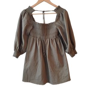 NWT-Free People This is Everything Hunter Green Smocked Mini Dress Size S